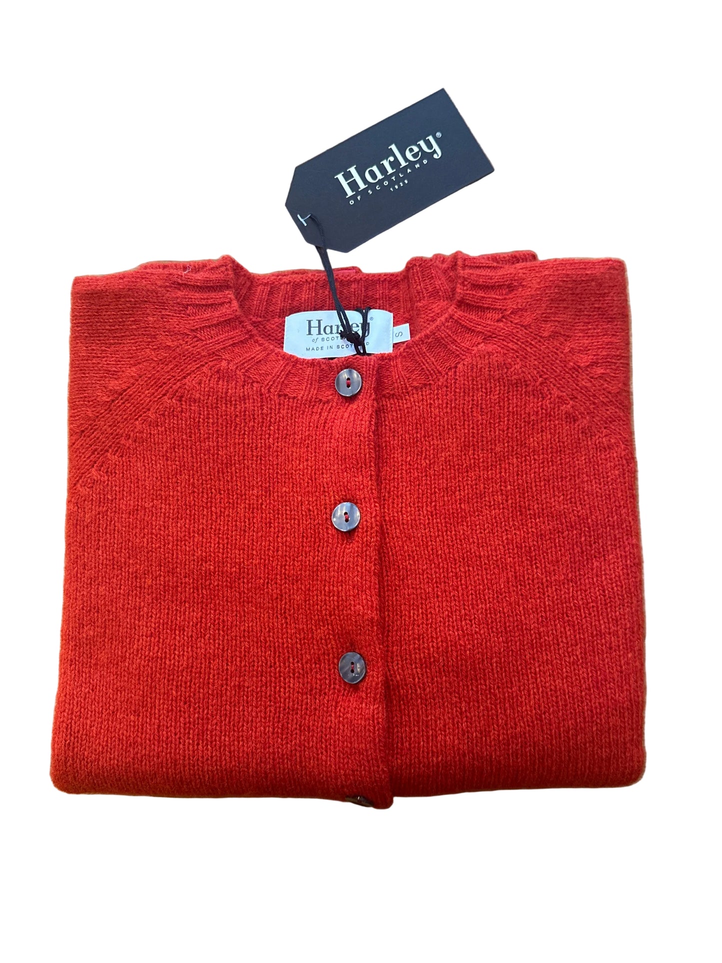 Harley Of Scotland New Shetland Cardigan In Vibrant Carmen