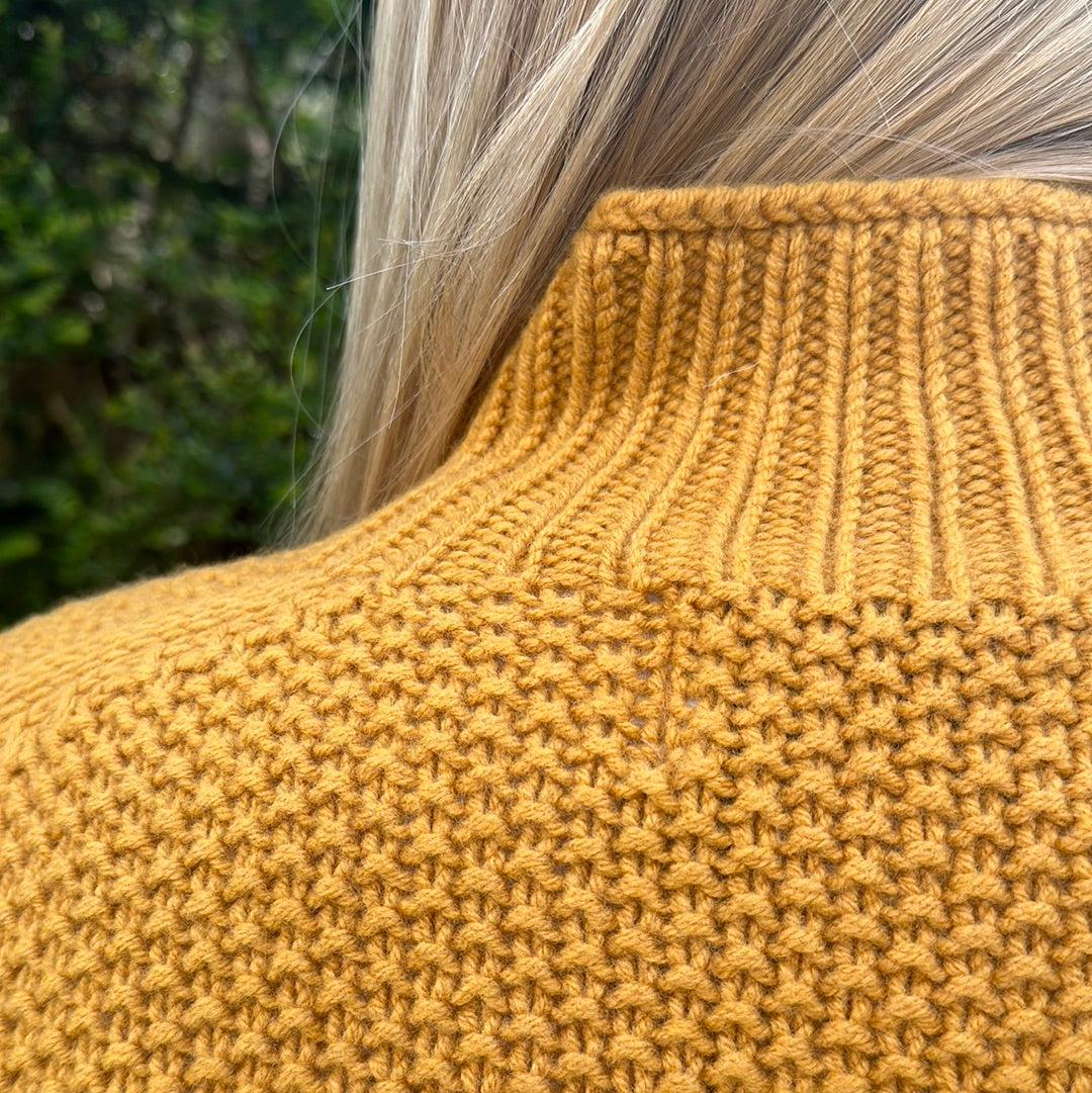 New Harley Of Scotland Moss Stitch Turtle Neck In Tansy