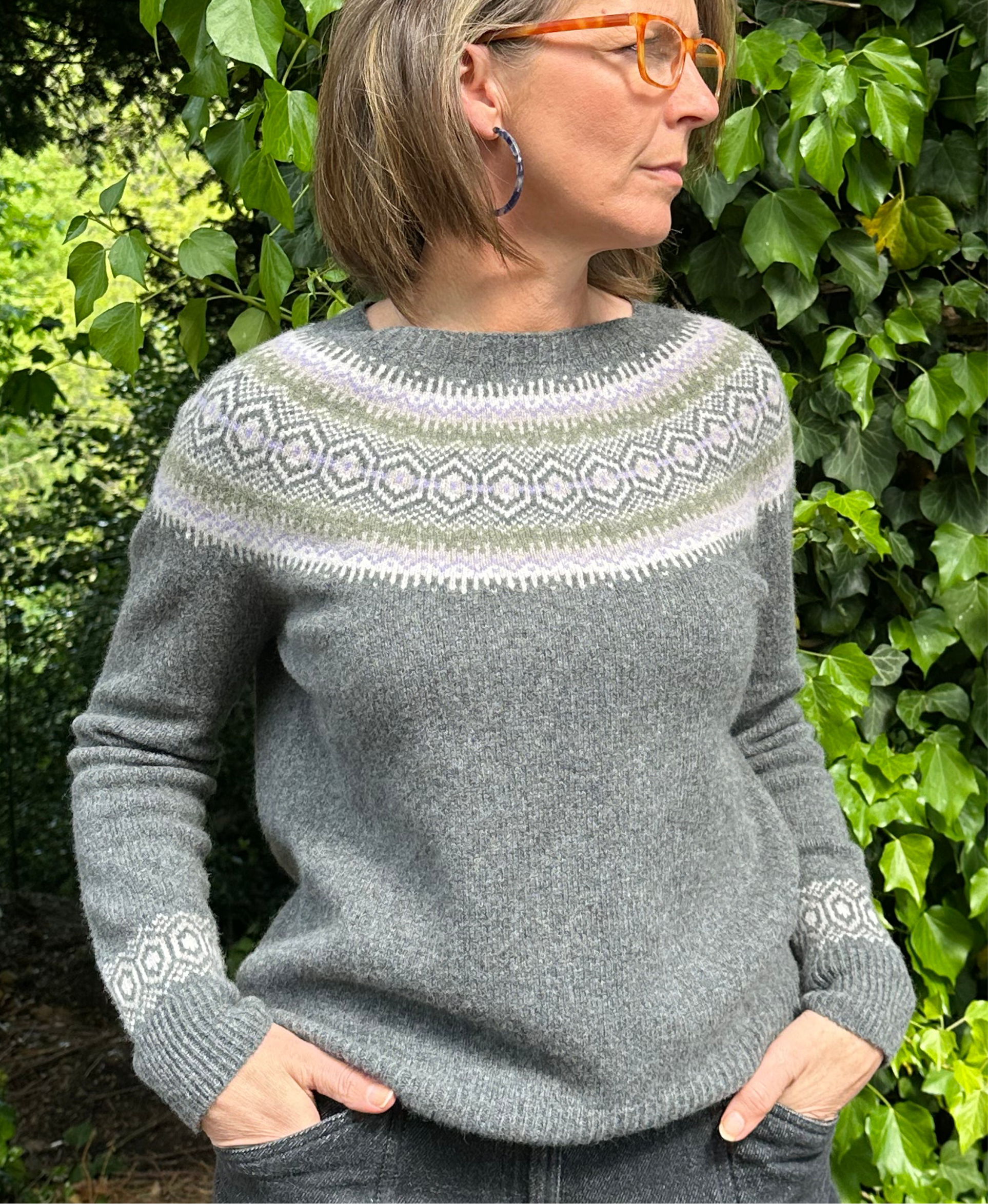 Harley of Scotland Ladies Fairisle In Derby Grey