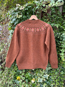 Harley Of Scotland New Fairisle Cardigan In Sienna