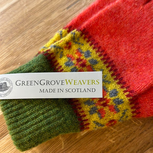 Green Grove Weavers Islay Gloves In Vibrant Orange Fairisle