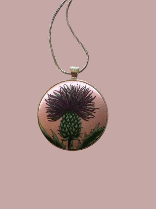 Ladycrow Silk Scottish Thistle Necklace Pink