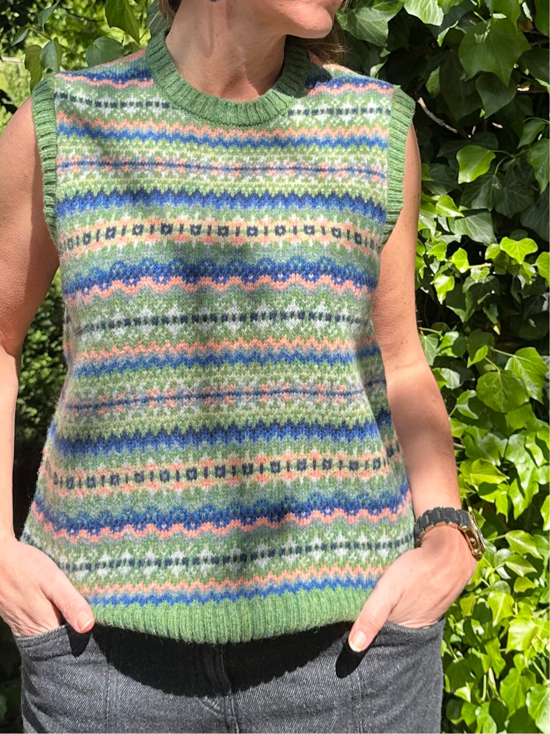 Harley Of Scotland Allover Fairisle Vest In New Colourway Baize