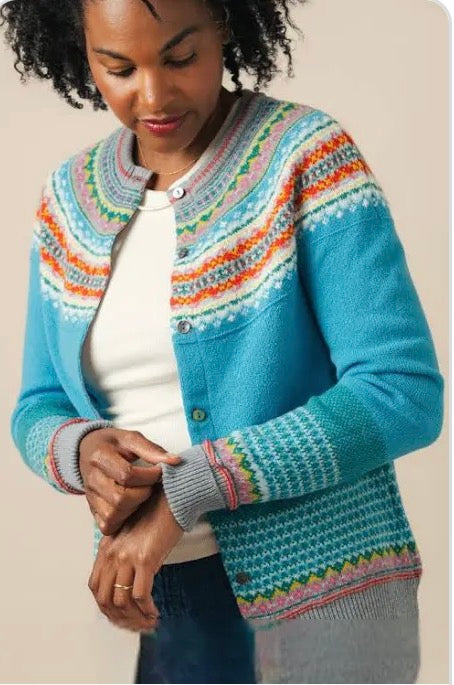 New Eribe Fairisle Alpine Cardigan In Aqua