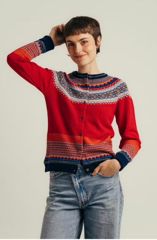 New Eribe Fairisle Alpine Cardigan In Cherry