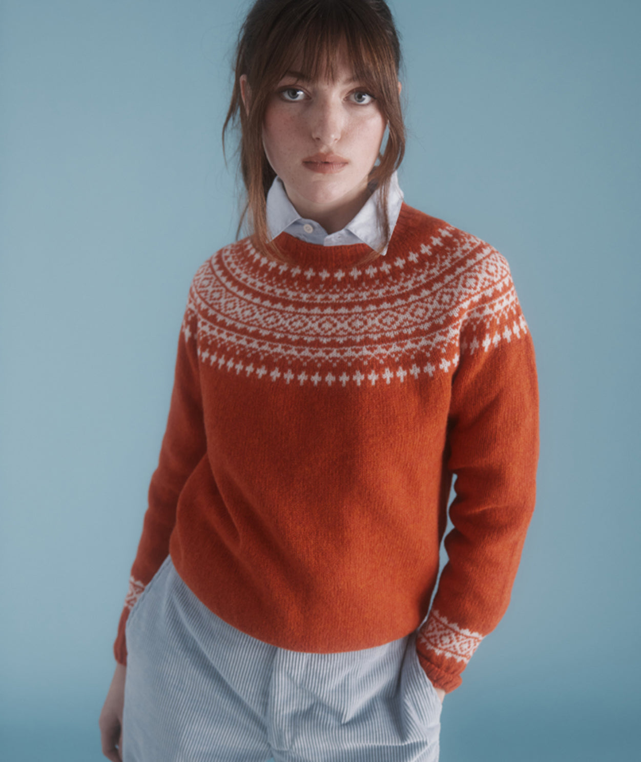 Harley Of Scotland Brushed Wool Crew Neck In Flame/Snow White