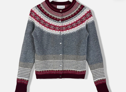 SALE Eribe Fairisle Alpine Cardigan In GREYBERRY SIZE EXTRA SMALL