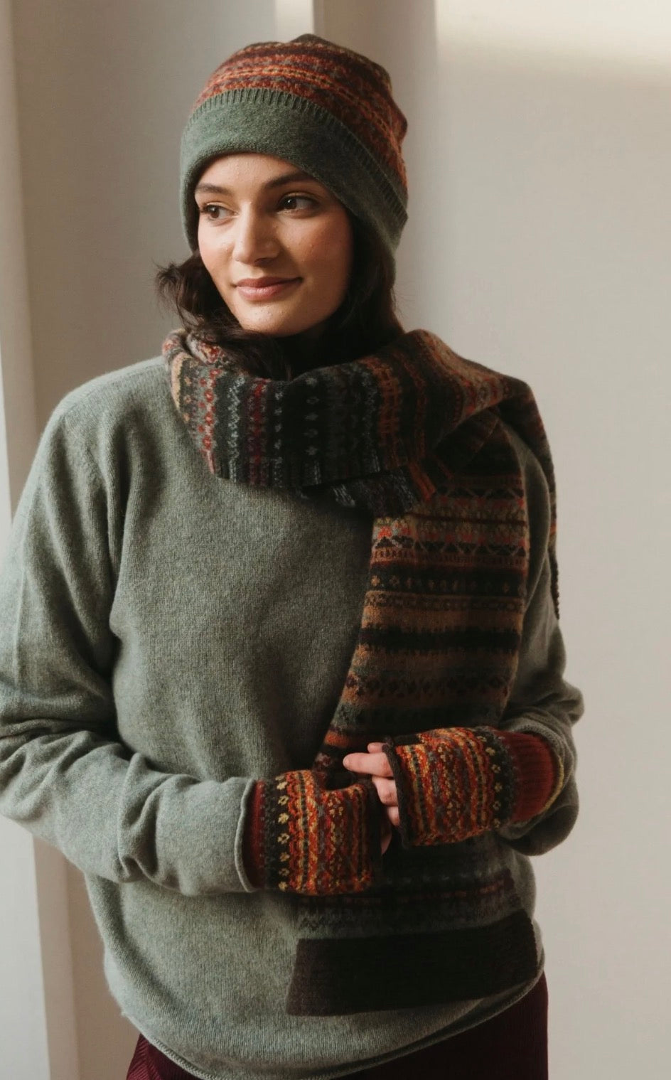 New Merino Scottish Fairisle Scarf In Braemar-Oakley From Eribe Knitwear
