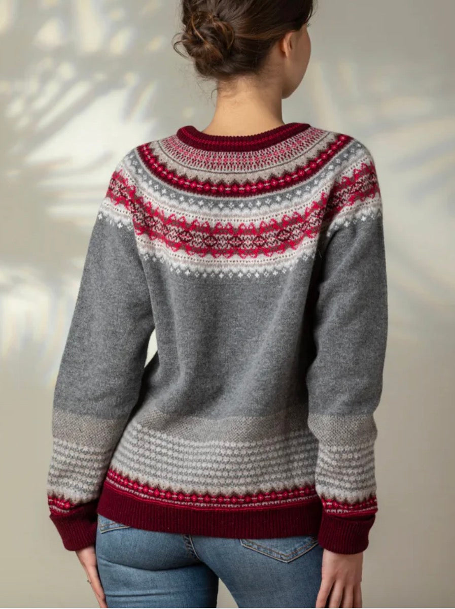 SALE Eribe Fairisle Alpine Cardigan In GREYBERRY SIZE EXTRA SMALL