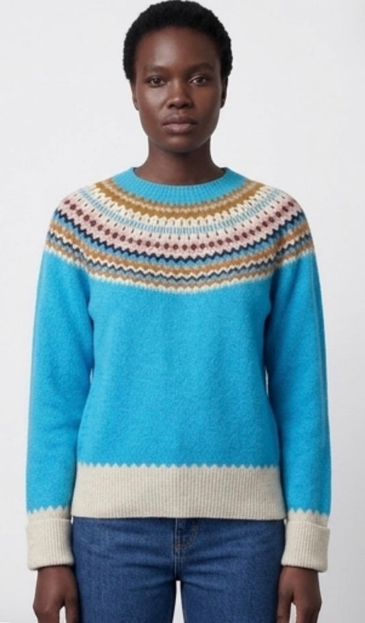 New Harley Of Scotland Supersoft Fairisle Yoke Sweater In   Mural