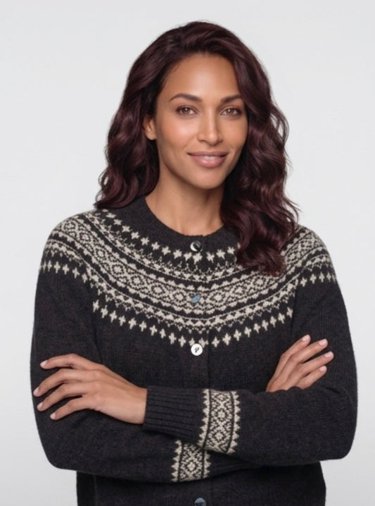 Harley Of Scotland New Shetland Cardigan In Volcano