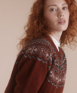 Harley Of Scotland Islander Yoke Fair Isle Cardigan In 'Hoy'
