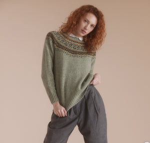 New Fairisle Crew Neck Sweater In Sage