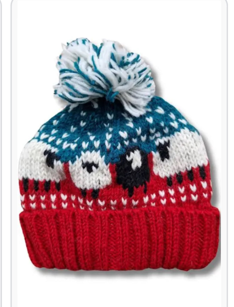 Funky Hand Knit Sheep Bobble Hat