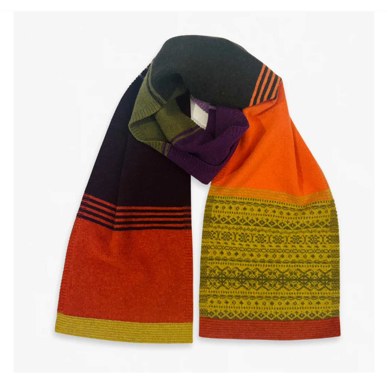 New Alloa Striped Fairisle Scarf In Copper-Land