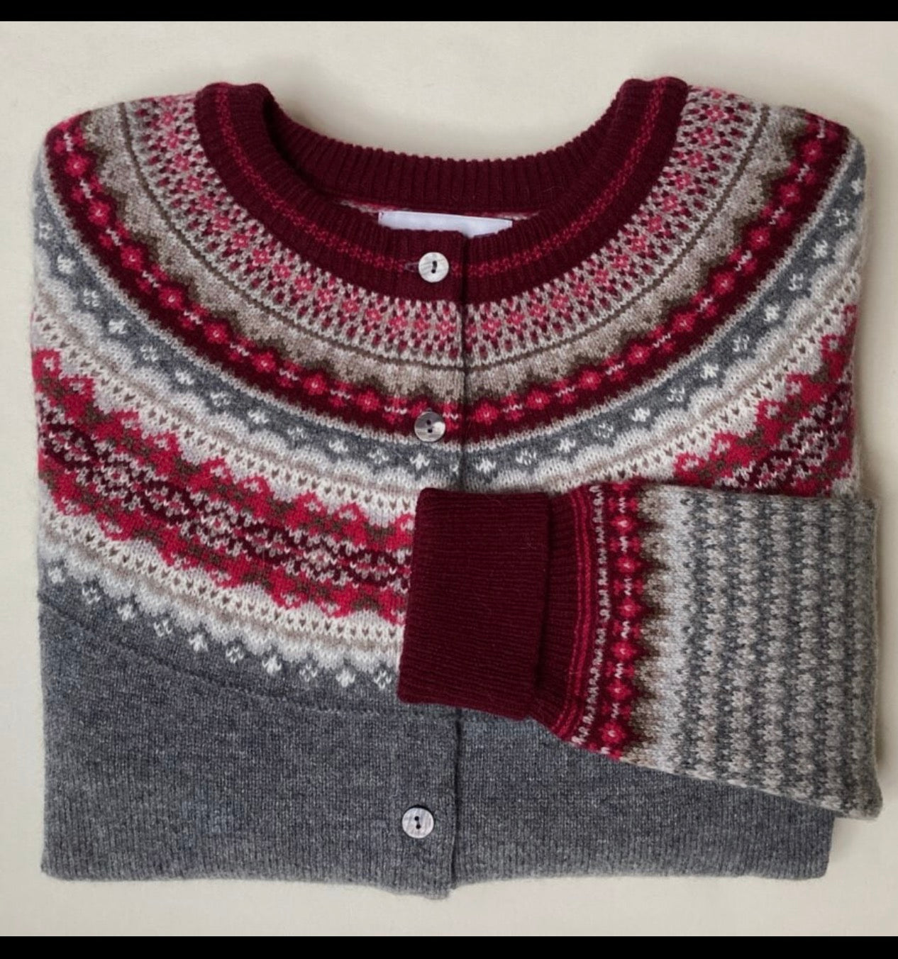 SALE Eribe Fairisle Alpine Cardigan In GREYBERRY SIZE EXTRA SMALL