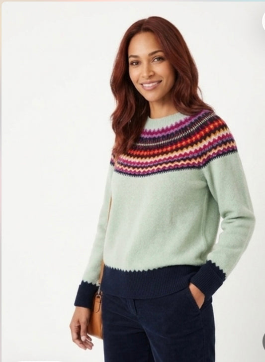 New Harley Of Scotland Supersoft Fairisle Yoke Sweater In   Aniseed