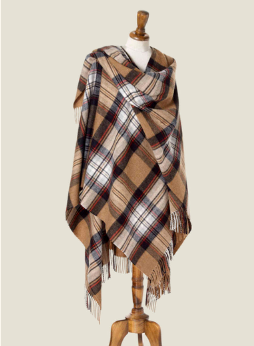 Camel Stewart Large Tartan Merino Ruana