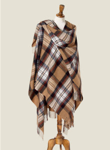 Camel Stewart Large Tartan Merino Ruana