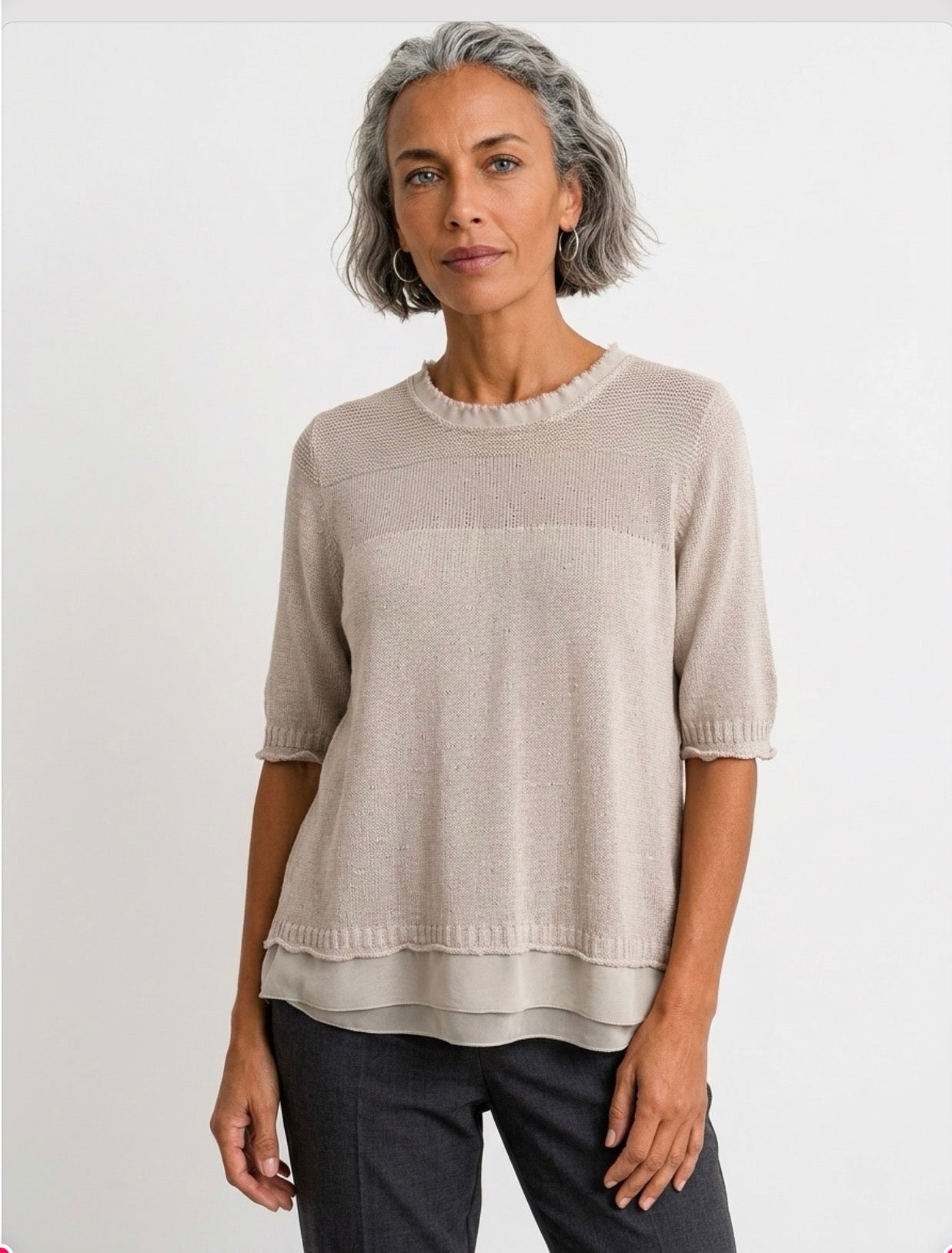 Stitchill Short Sleave Sweater In Linen & Cotton