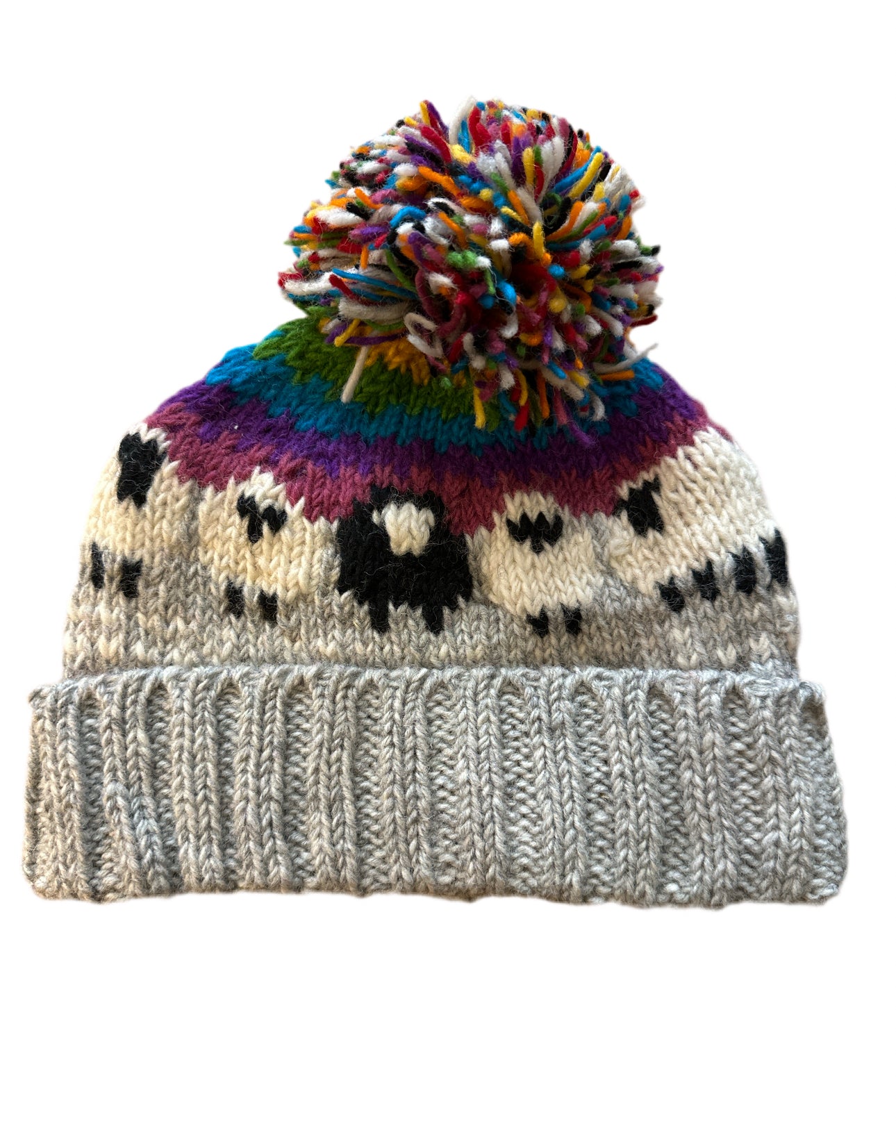 Funky Hand Knit Sheep Bobble Hat