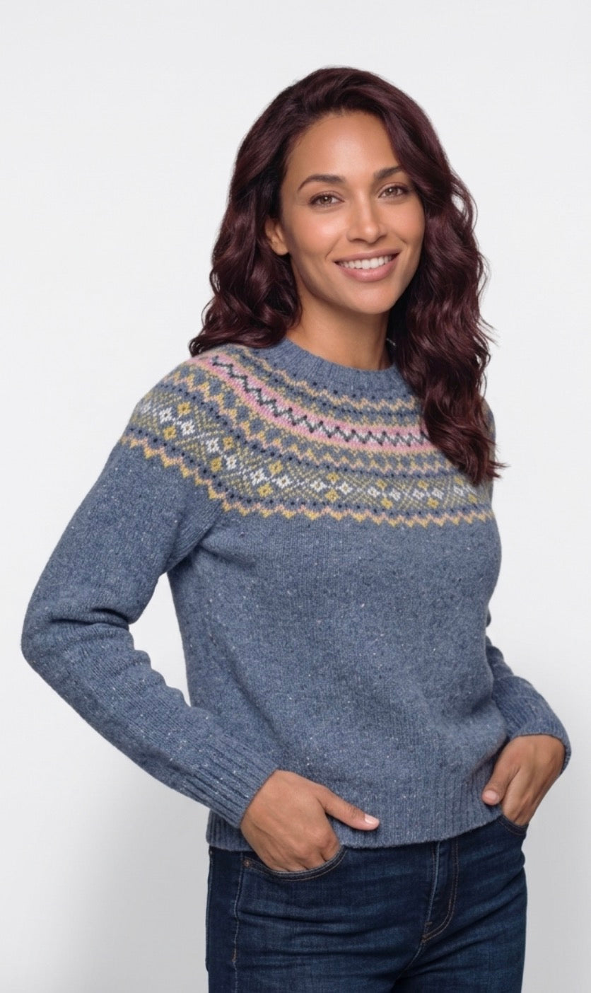 New Harley Of Scotland Lambswool Fairisle In Ossian