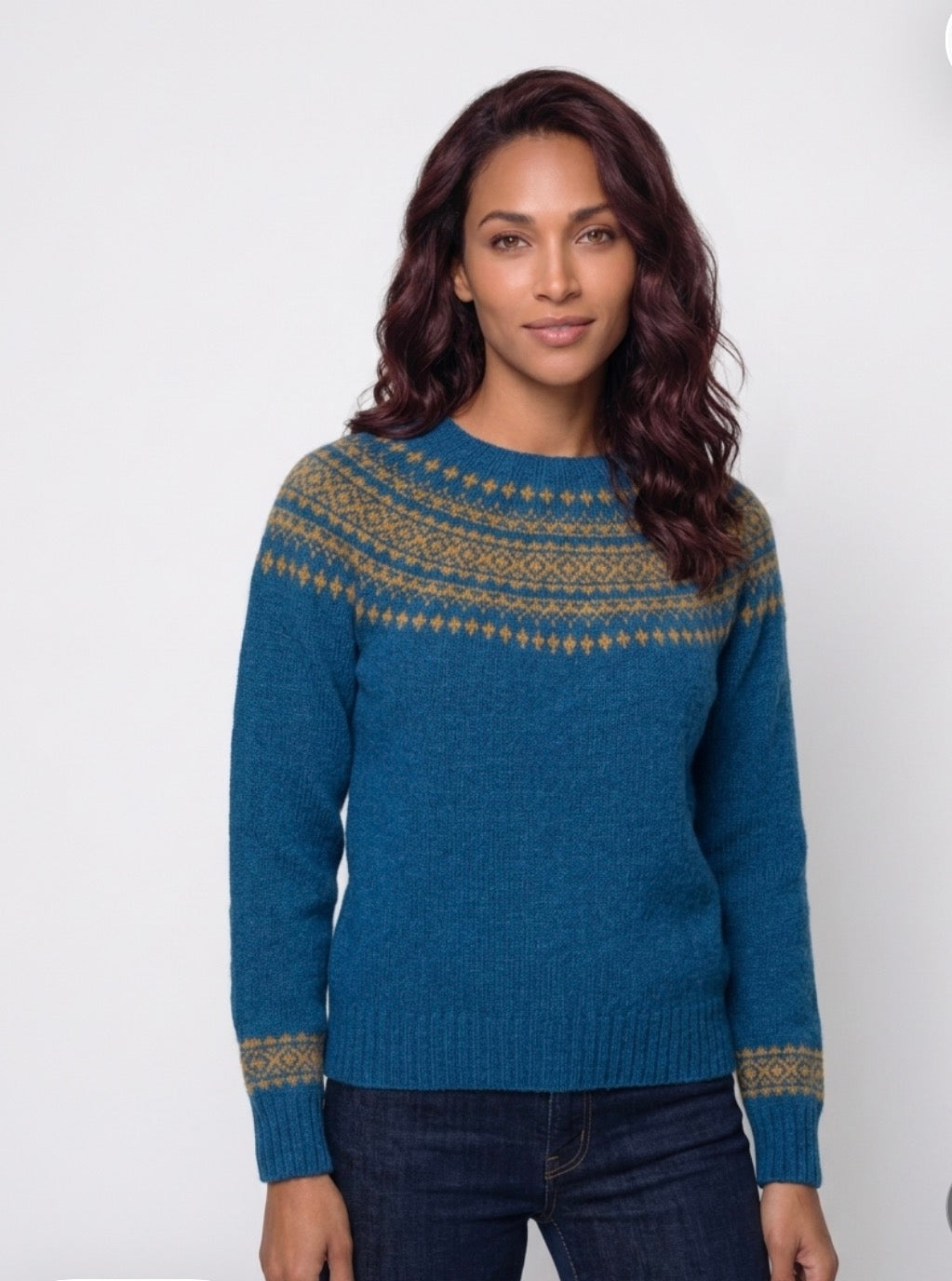 New Harley Of Scotland Fairisle In Neptune/Gold Dust
