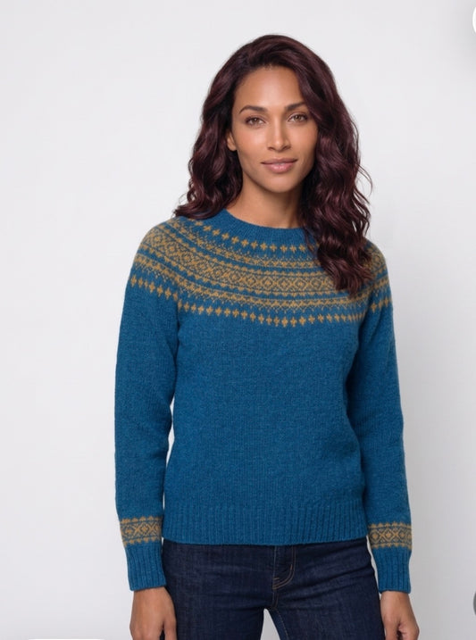 New Harley Of Scotland Fairisle In Neptune/Gold Dust
