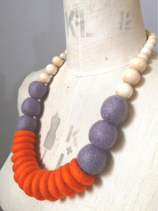 Lynsey Walters Merino & Wool Necklace Vibrant Orange & Grey