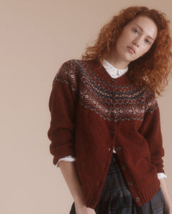 Harley Of Scotland Islander Yoke Fair Isle Cardigan In 'Hoy'