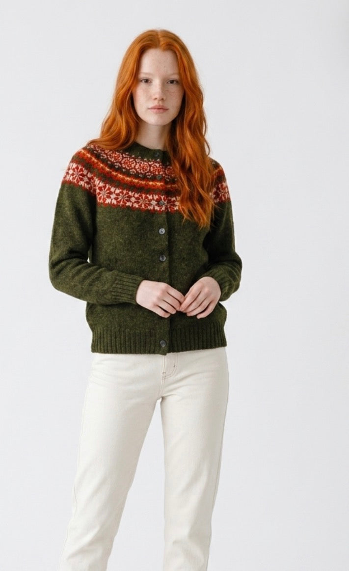 Harley Of Scotland New Fairisle Cardigan In Pineshadow