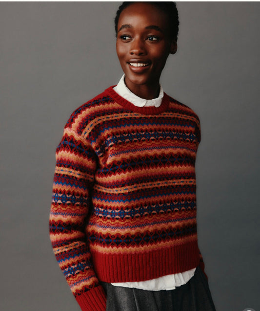 NEW Harley Of Scotland Allover Fairisle Sweater In Cardinal