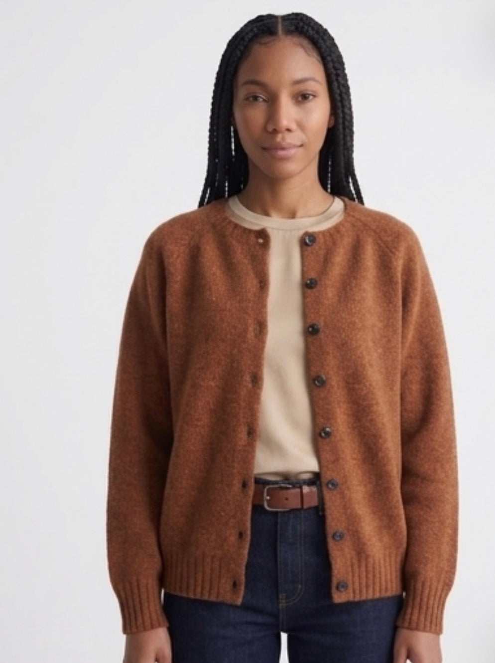 Harley Of Scotland New Shetland Cardigan In Whisky