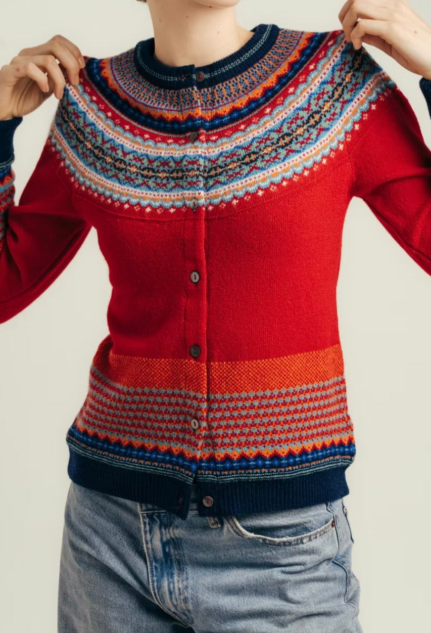New Eribe Fairisle Alpine Cardigan In Cherry