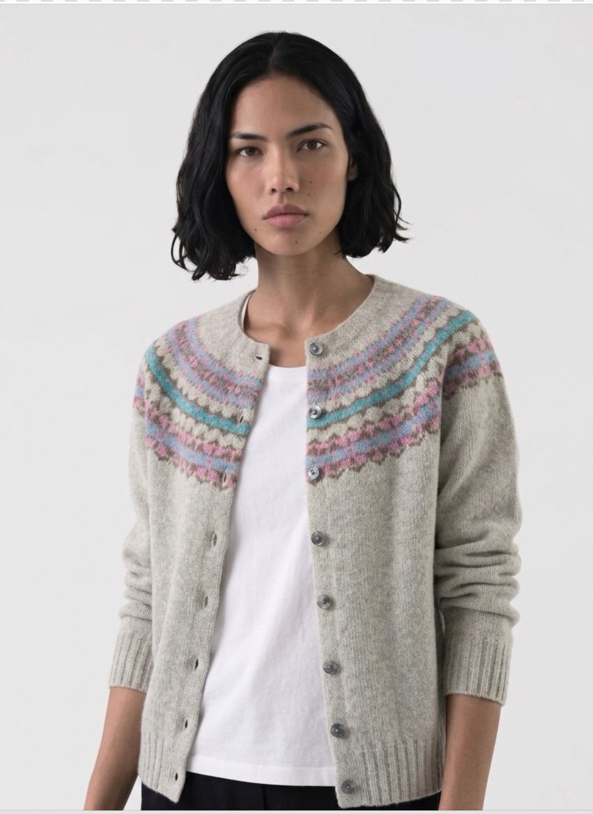 Scottish Shetland Fairisle Cardigan In Vellum