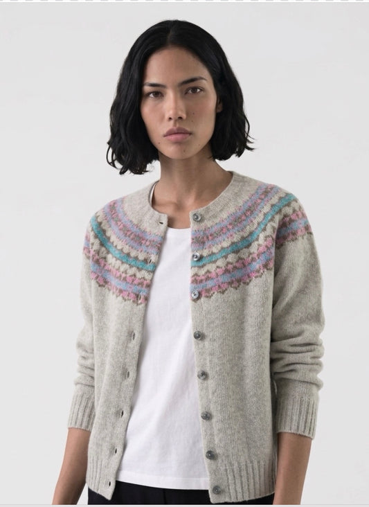 Scottish Shetland Fairisle Cardigan In Vellum