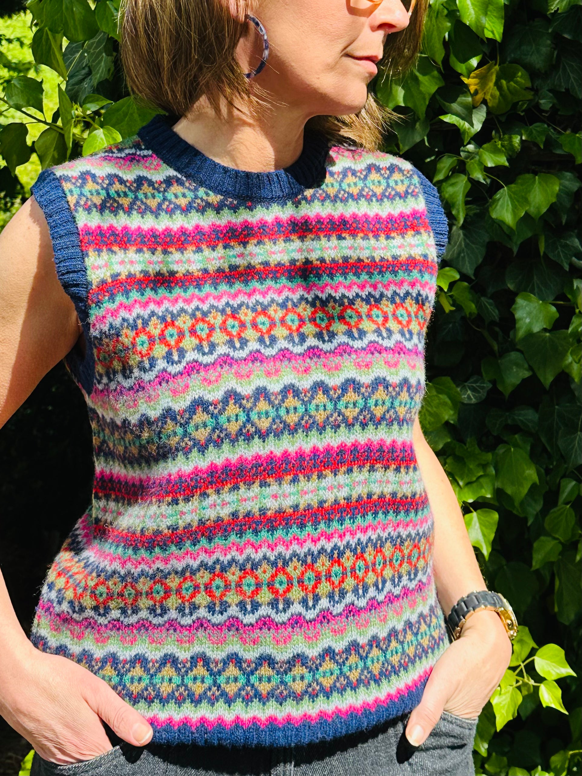 Harley Of Scotland Allover Fairisle Vest In New Colourway Nightsky