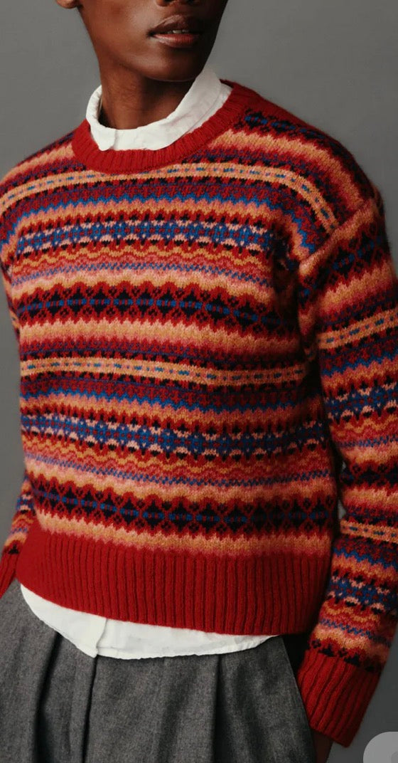 NEW Harley Of Scotland Allover Fairisle Sweater In Cardinal