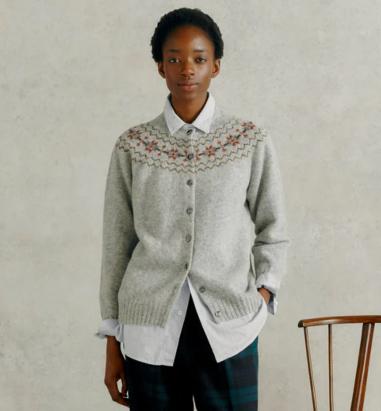 New Harley Of Scotland Silver Fairisle Cardigan