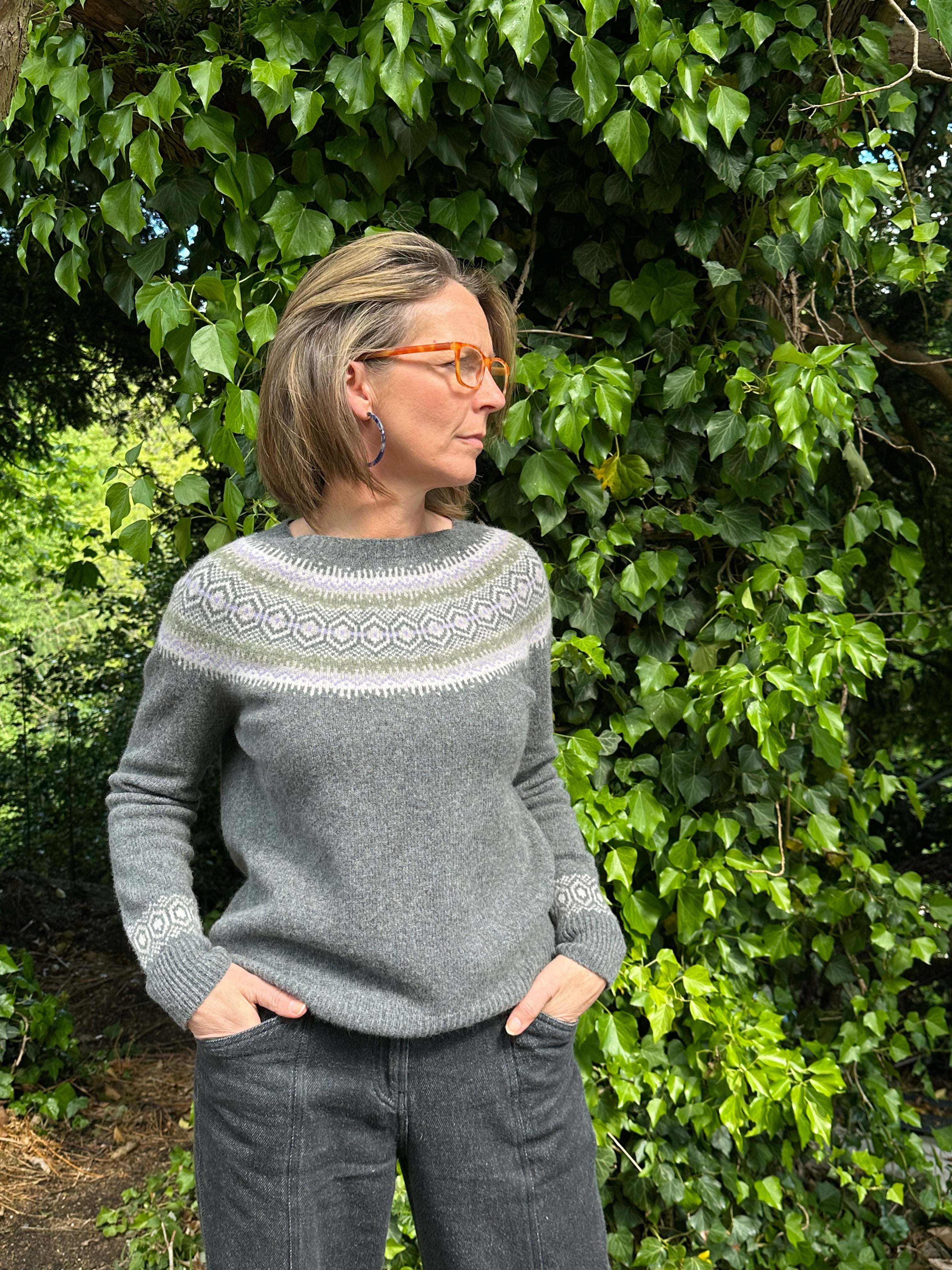 Harley of Scotland Ladies Fairisle In Derby Grey