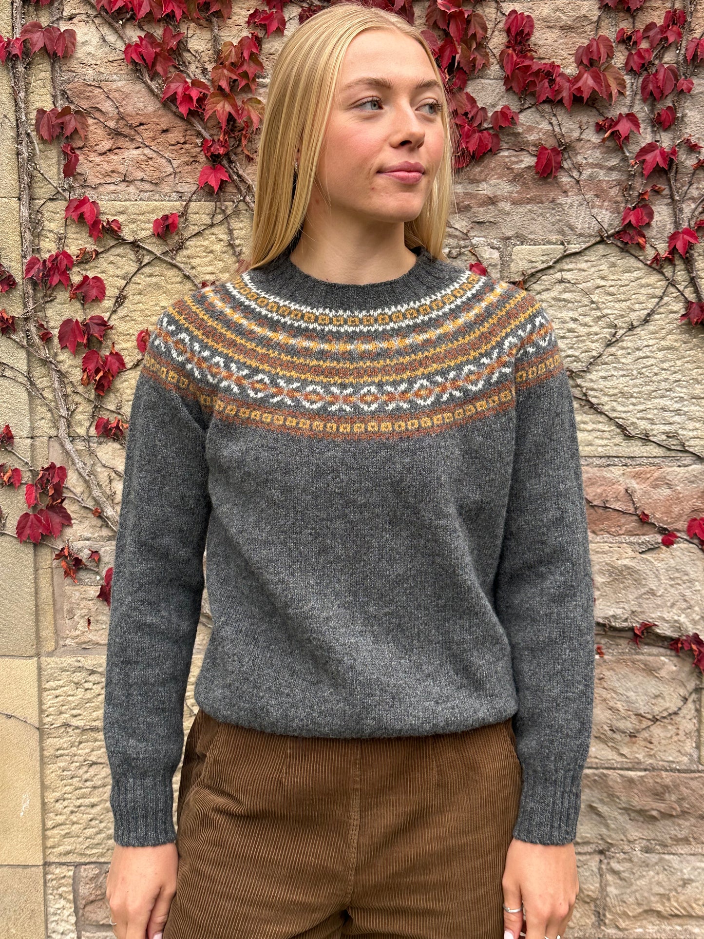New Fairisle Crew Neck Sweater In Basalt