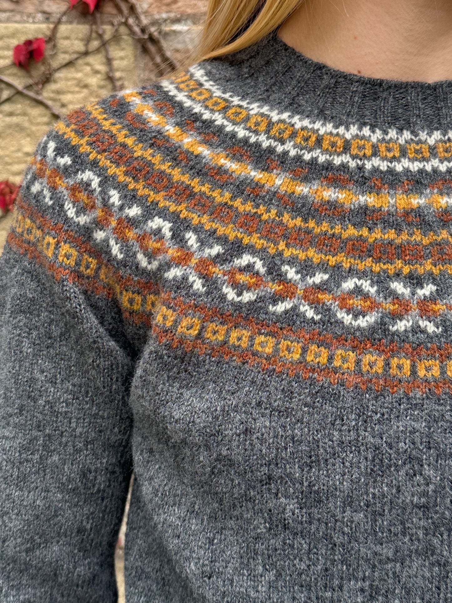 New Fairisle Crew Neck Sweater In Basalt