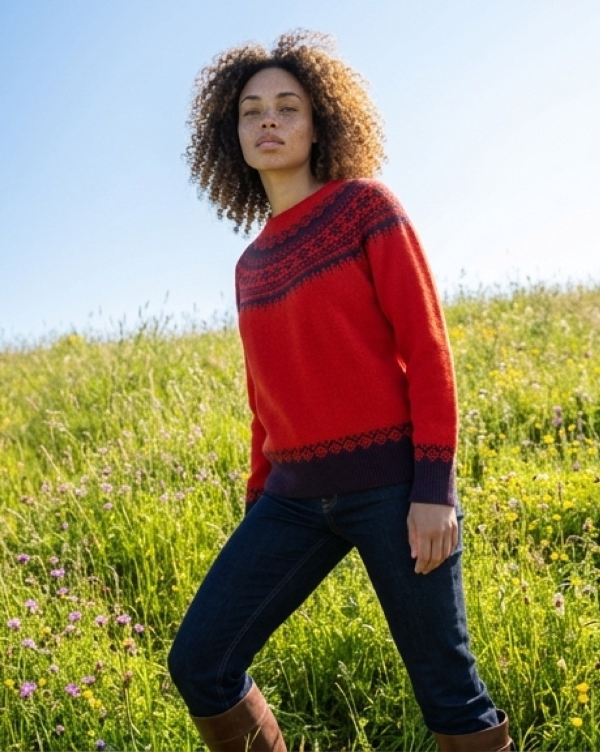 New Harley Of Scotland Supersoft Fairisle Yoke Sweater In Cassis