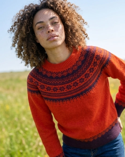 New Harley Of Scotland Supersoft Fairisle Yoke Sweater In Cassis
