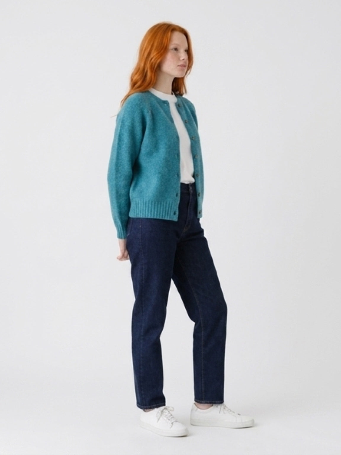 Harley Of Scotland New Shetland Cardigan In Vibrant Gulfstream