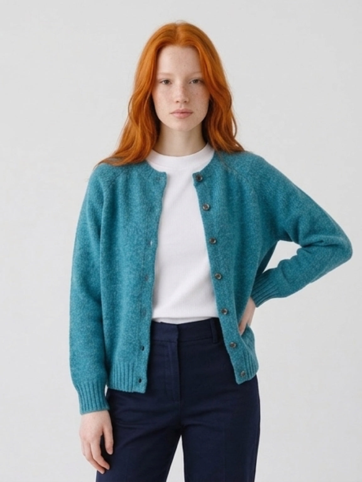 Harley Of Scotland New Shetland Cardigan In Vibrant Gulfstream