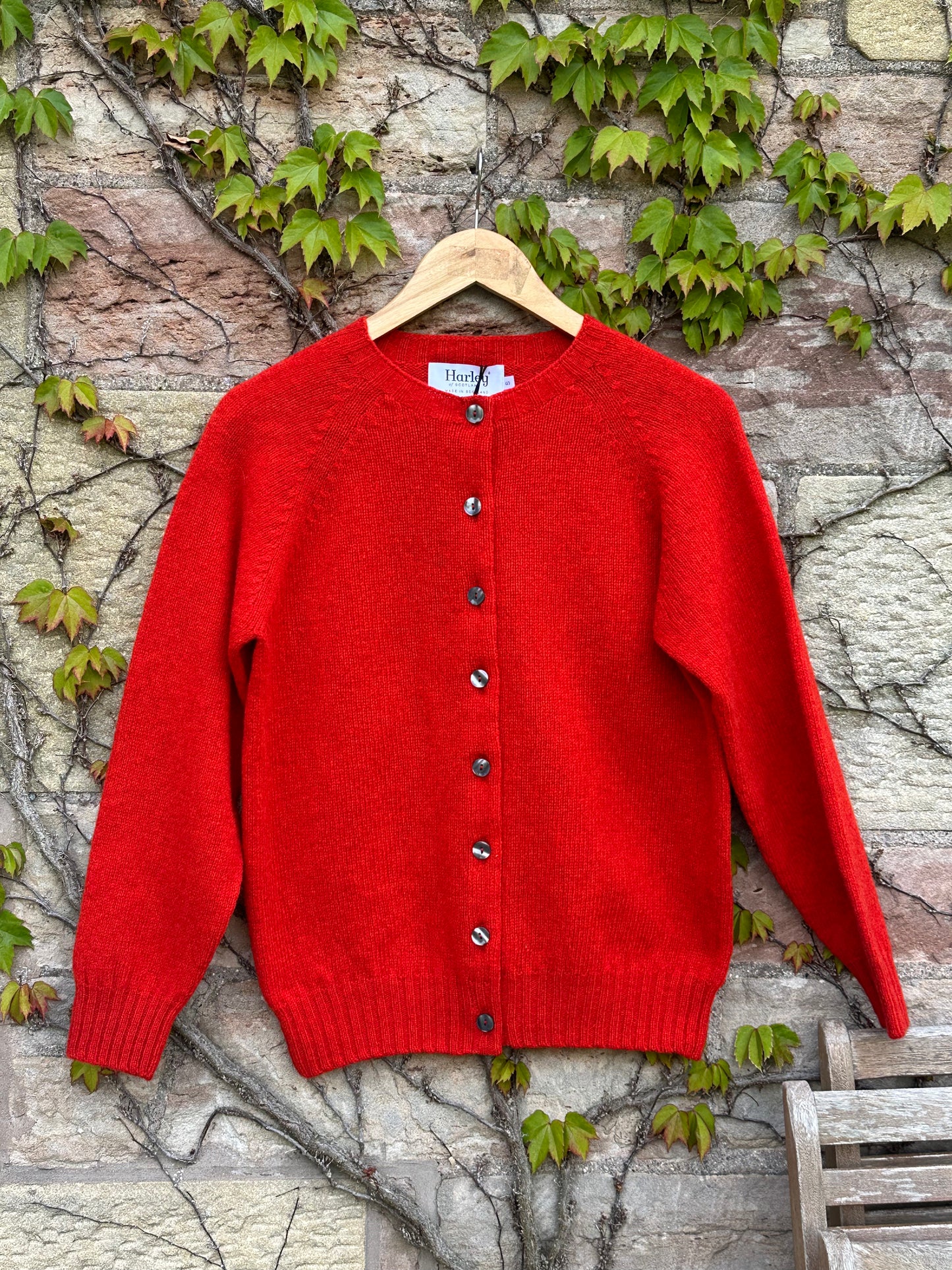 Harley Of Scotland New Shetland Cardigan In Vibrant Carmen