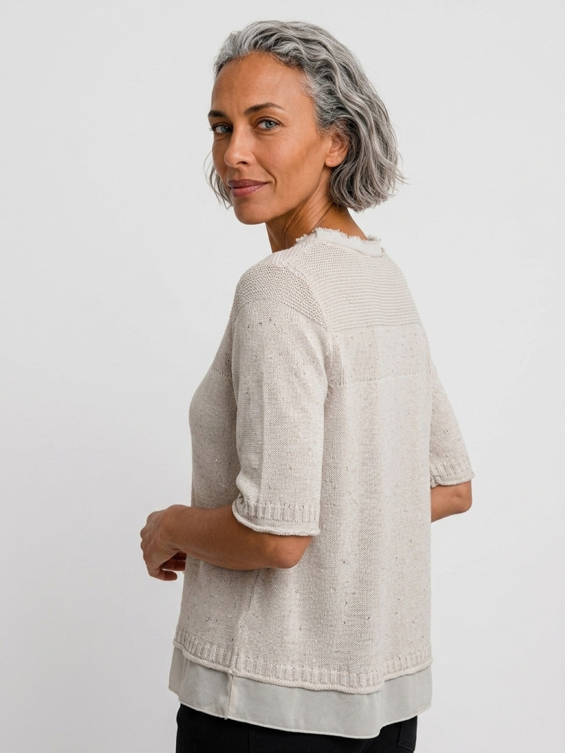 Stitchill Short Sleave Sweater In Linen & Cotton