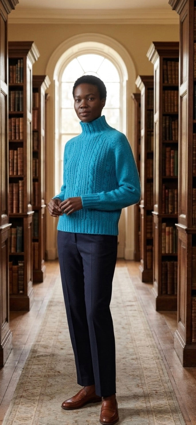 New Scottish Chunky Cable Neck Sweater In Utopia